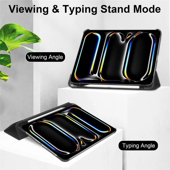 For iPad Pro 11 (2025) / 11 (2024) Case Stand PU Leather + PC Matte Back Tablet Case - Black - 2