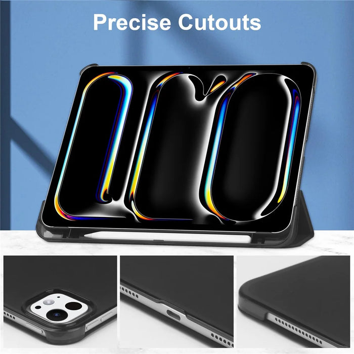For iPad Pro 11 (2025) / 11 (2024) Case Stand PU Leather + PC Matte Back Tablet Case - Black - 4