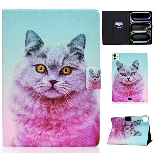 A1 For iPad Pro 11 (2025) / (2024) Case Anti-Drop Card Holder Stand Leather Tablet Cover - Pink Cat - 1