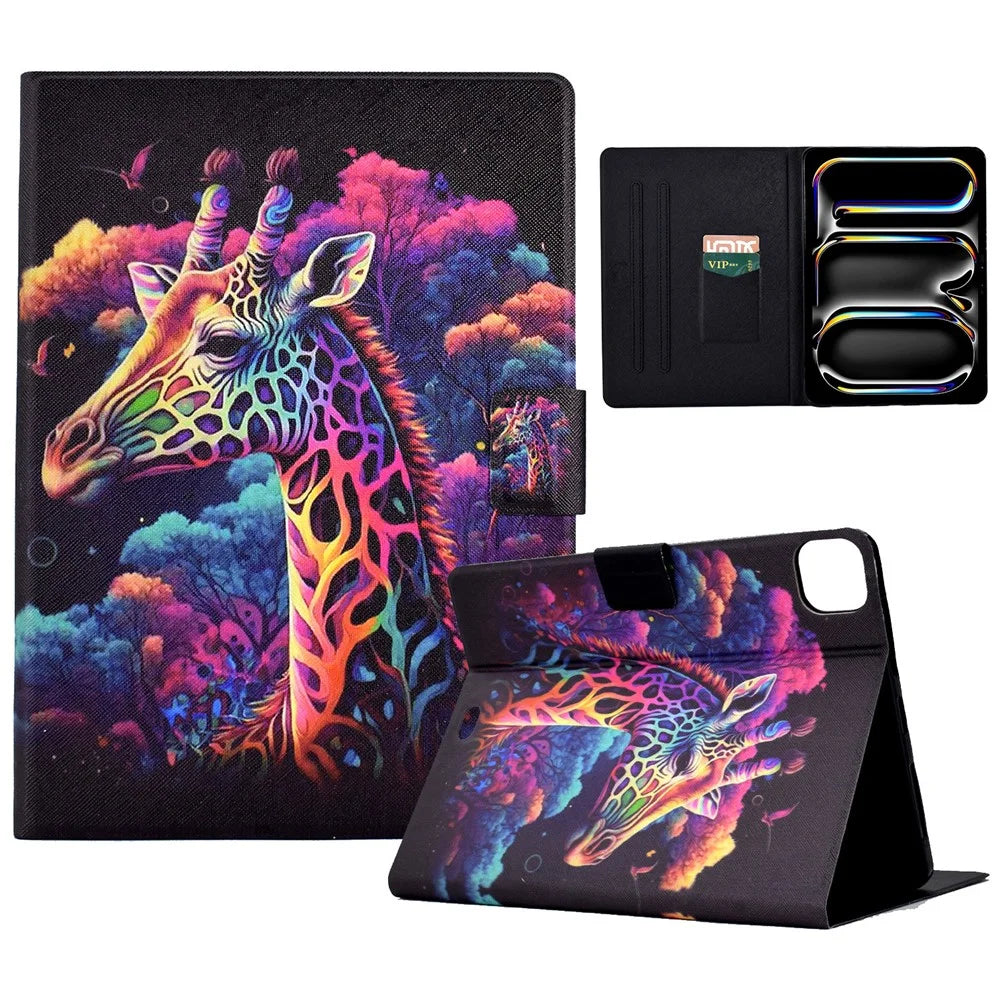 For iPad Pro 11 (2025) / (2024) Case Pattern Leather Tablet Protective Cover Auto Sleep / Wake - Giraffe - 1
