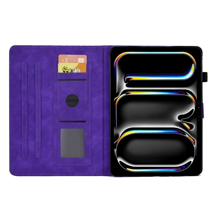 A3 For iPad Pro 11 (2025) / (2024) Case Card Slots Leather Tablet Cover Block Pattern - Purple - 2