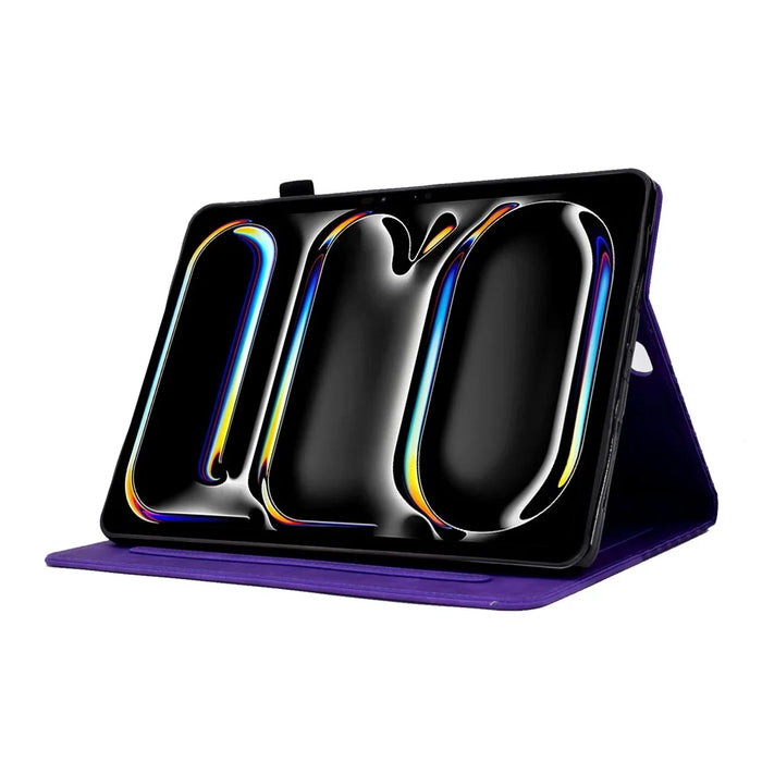A3 For iPad Pro 11 (2025) / (2024) Case Card Slots Leather Tablet Cover Block Pattern - Purple - 3