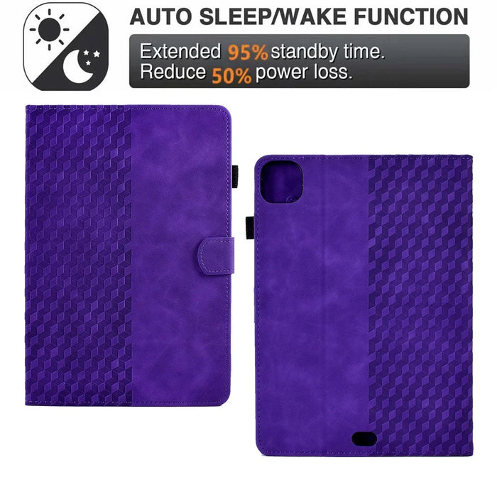 A3 For iPad Pro 11 (2025) / (2024) Case Card Slots Leather Tablet Cover Block Pattern - Purple - 6