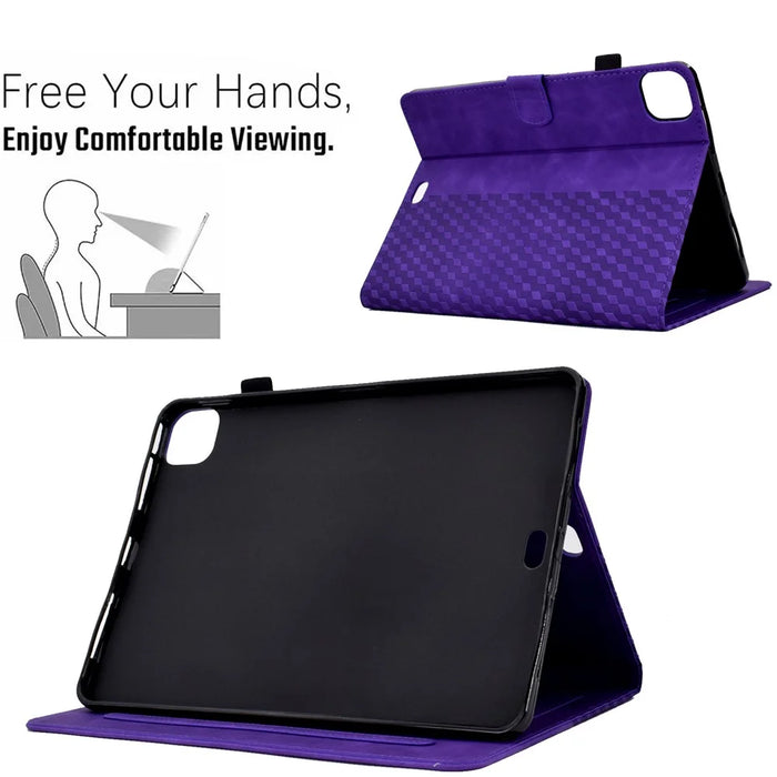 A3 For iPad Pro 11 (2025) / (2024) Case Card Slots Leather Tablet Cover Block Pattern - Purple - 7