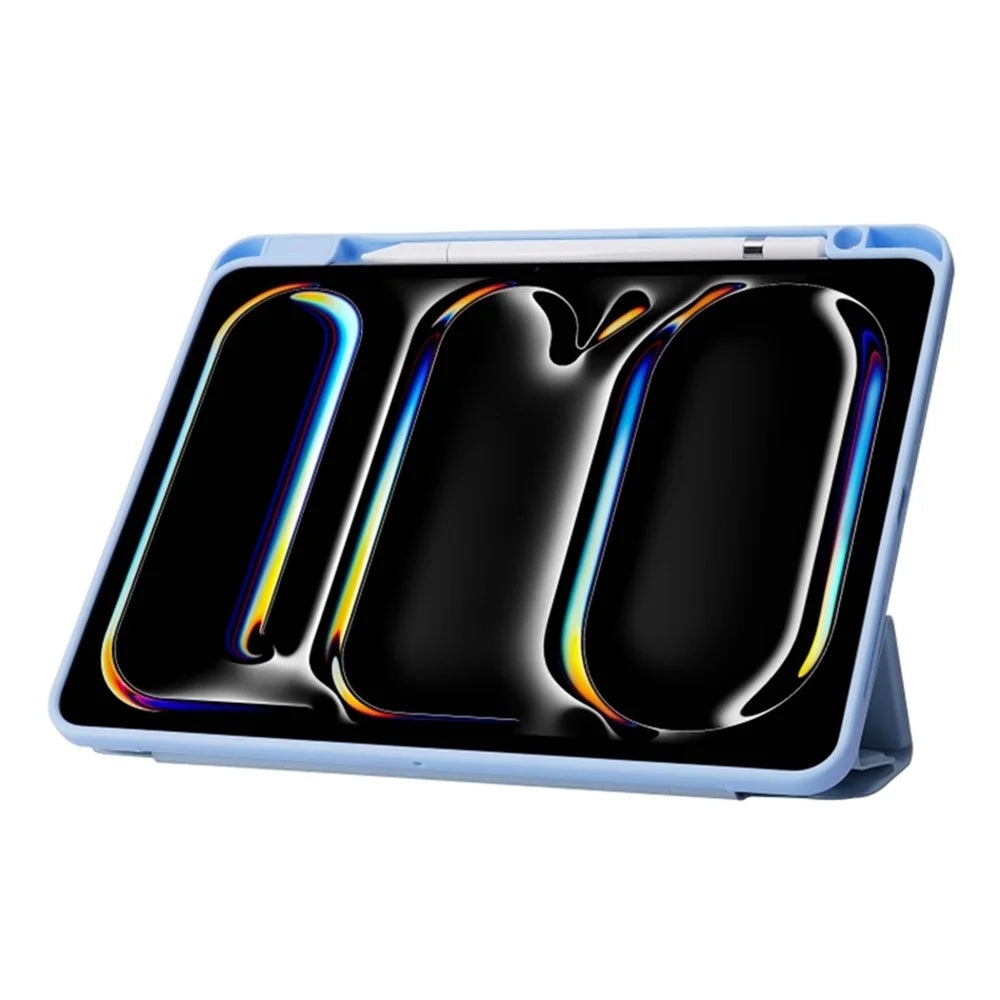 For iPad Air 11 (2026) / (2025) / (2024) Case Origami Stand PU Leather+TPU+Acrylic Solid Color Tablet Cover - Baby Blue - 2