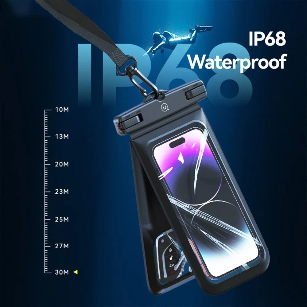 USAMS YD014 IP68 Waterproof Phone Pouch Double Space Large PVC Phone Bag Holder - White - 3