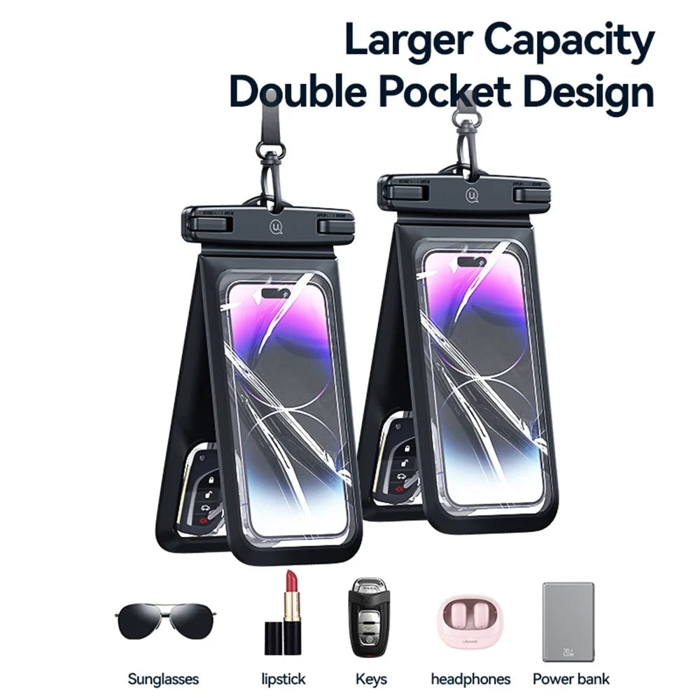 USAMS YD014 IP68 Waterproof Phone Pouch Double Space Large PVC Phone Bag Holder - White - 6