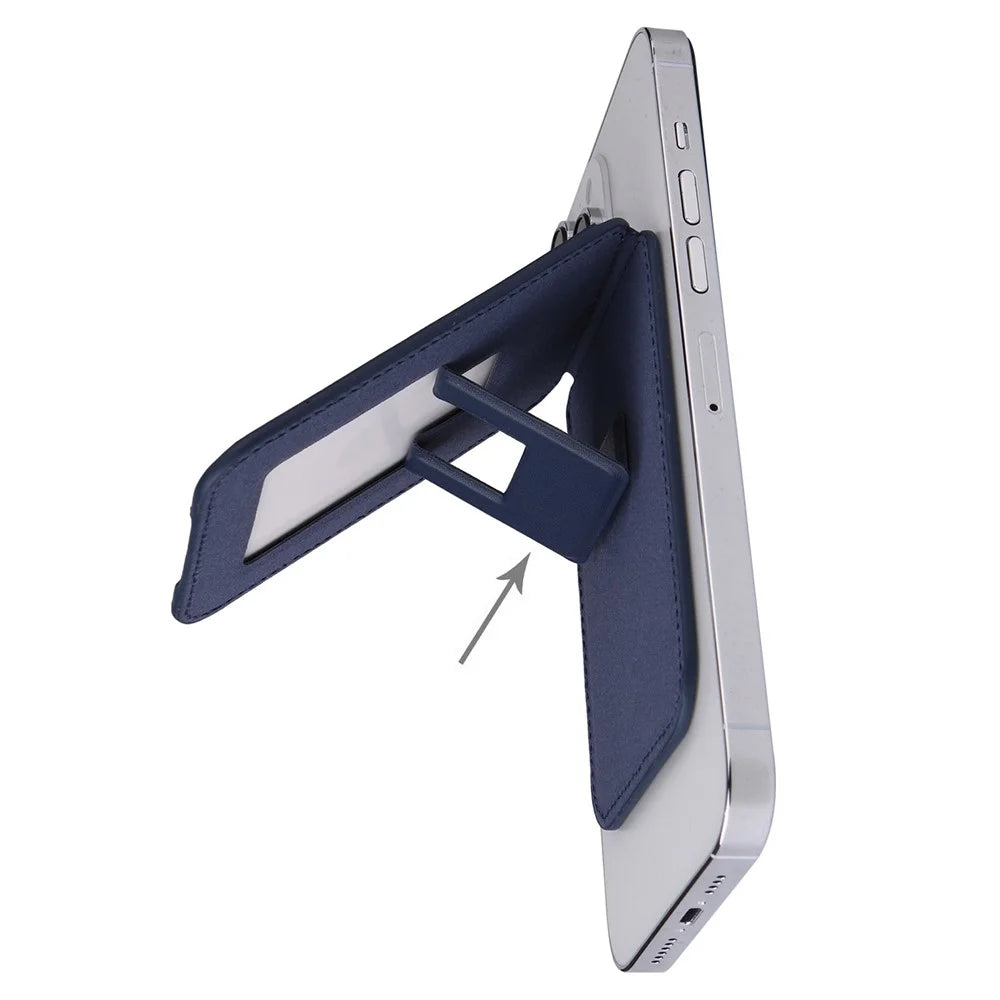 G056 PU Leather Magnetic Card Holder for Cell Phone Kickstand Card Bag - Dark Blue - 4