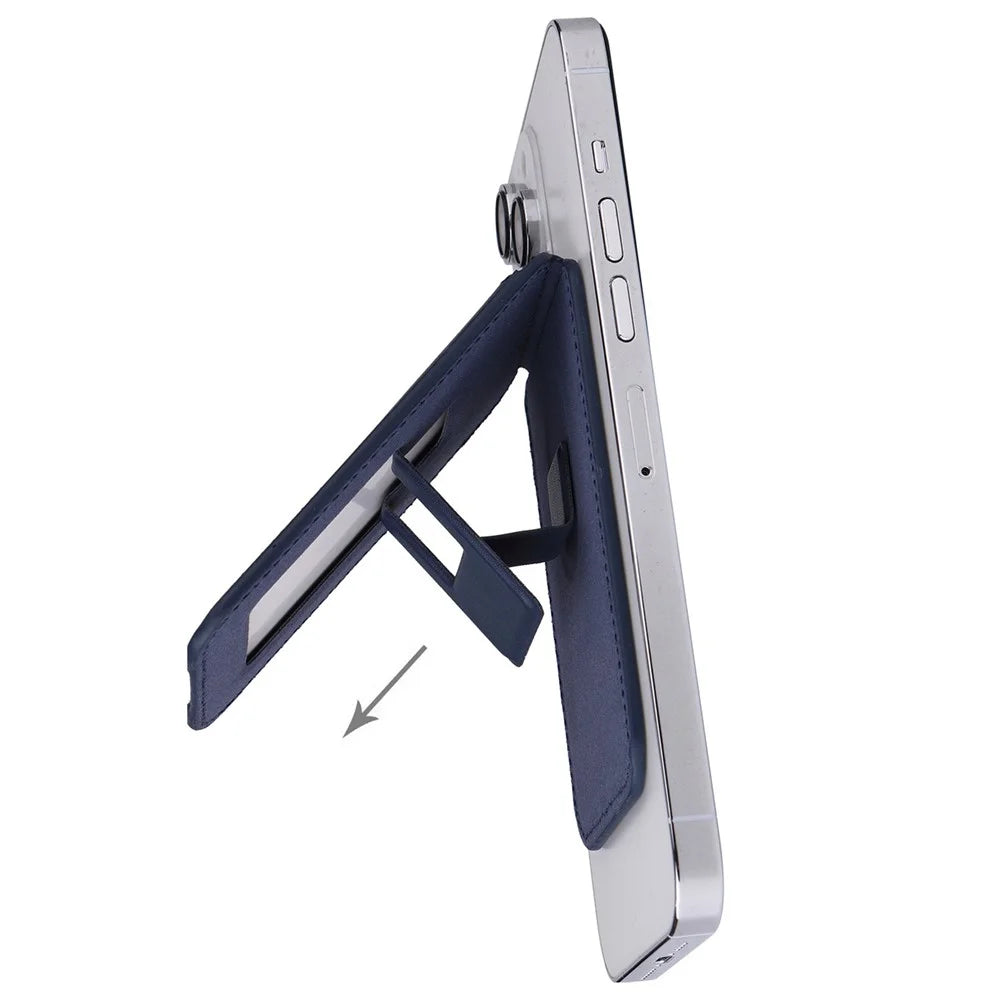 G056 PU Leather Magnetic Card Holder for Cell Phone Kickstand Card Bag - Dark Blue - 5