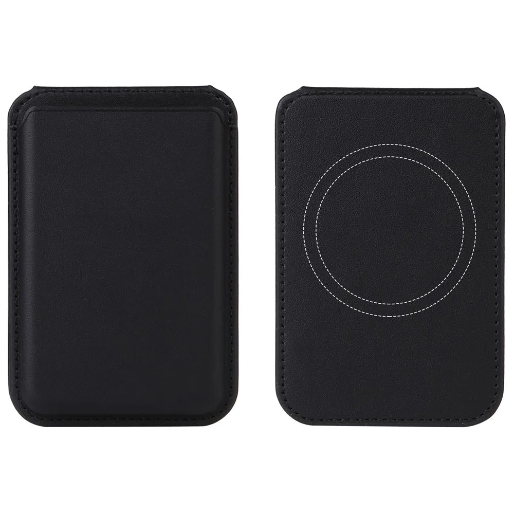 G057 Magnetic Card Holder for Back Of Phone PU Leather Kickstand - Black - 1