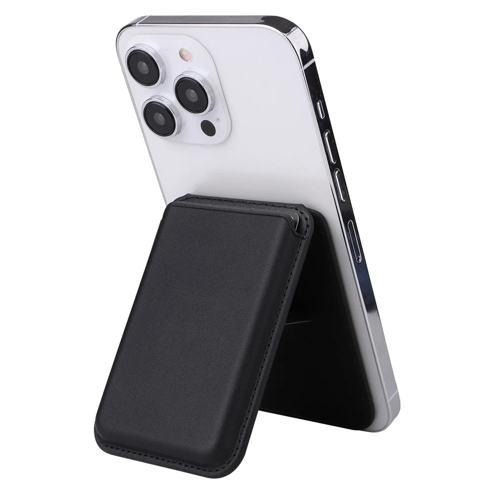 G057 Magnetic Card Holder for Back Of Phone PU Leather Kickstand - Black - 3
