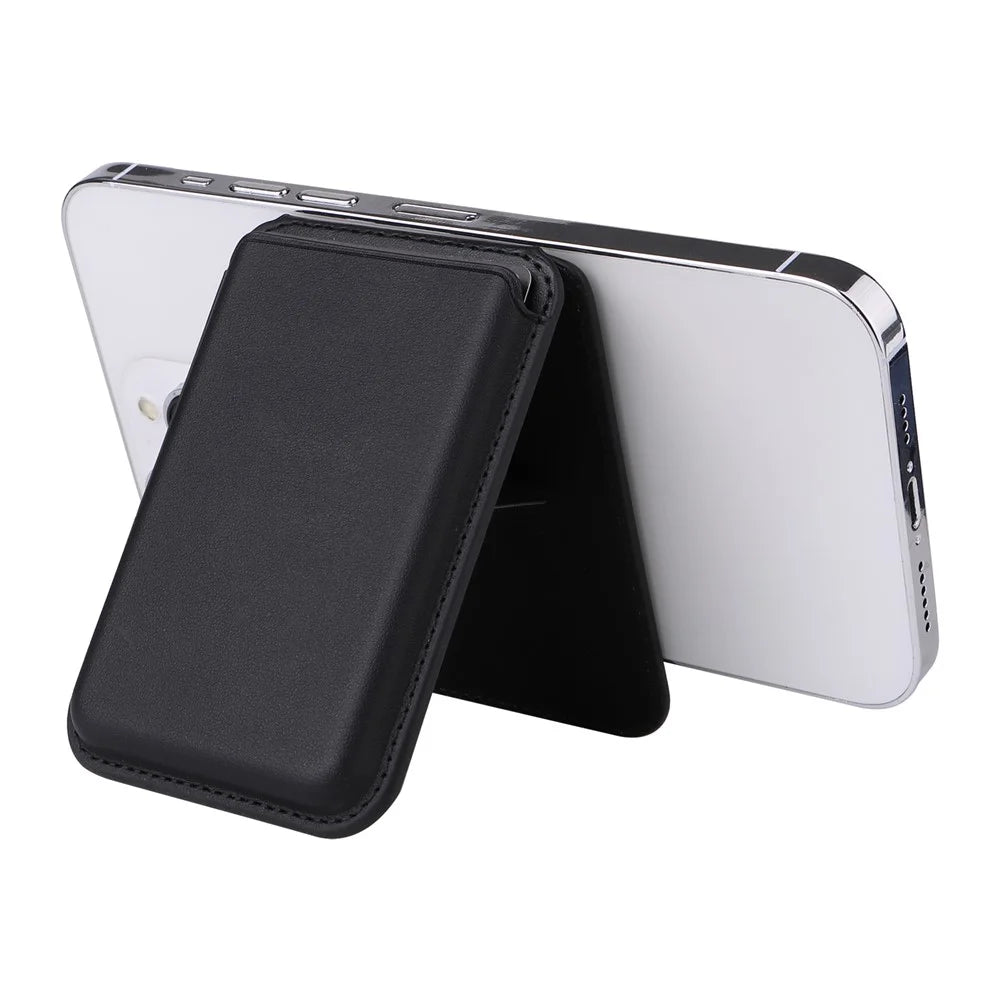 G057 Magnetic Card Holder for Back Of Phone PU Leather Kickstand - Black - 4