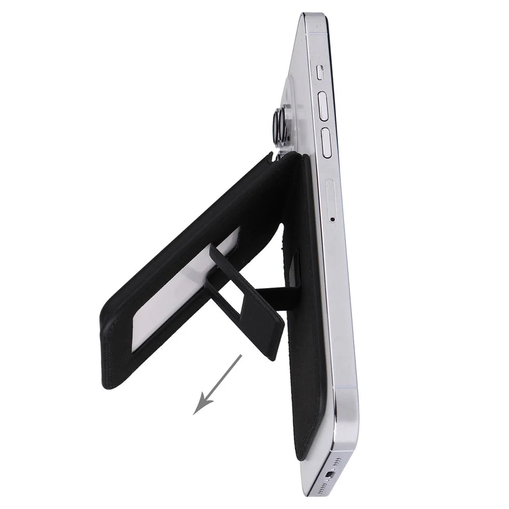 G057 Magnetic Card Holder for Back Of Phone PU Leather Kickstand - Black - 6
