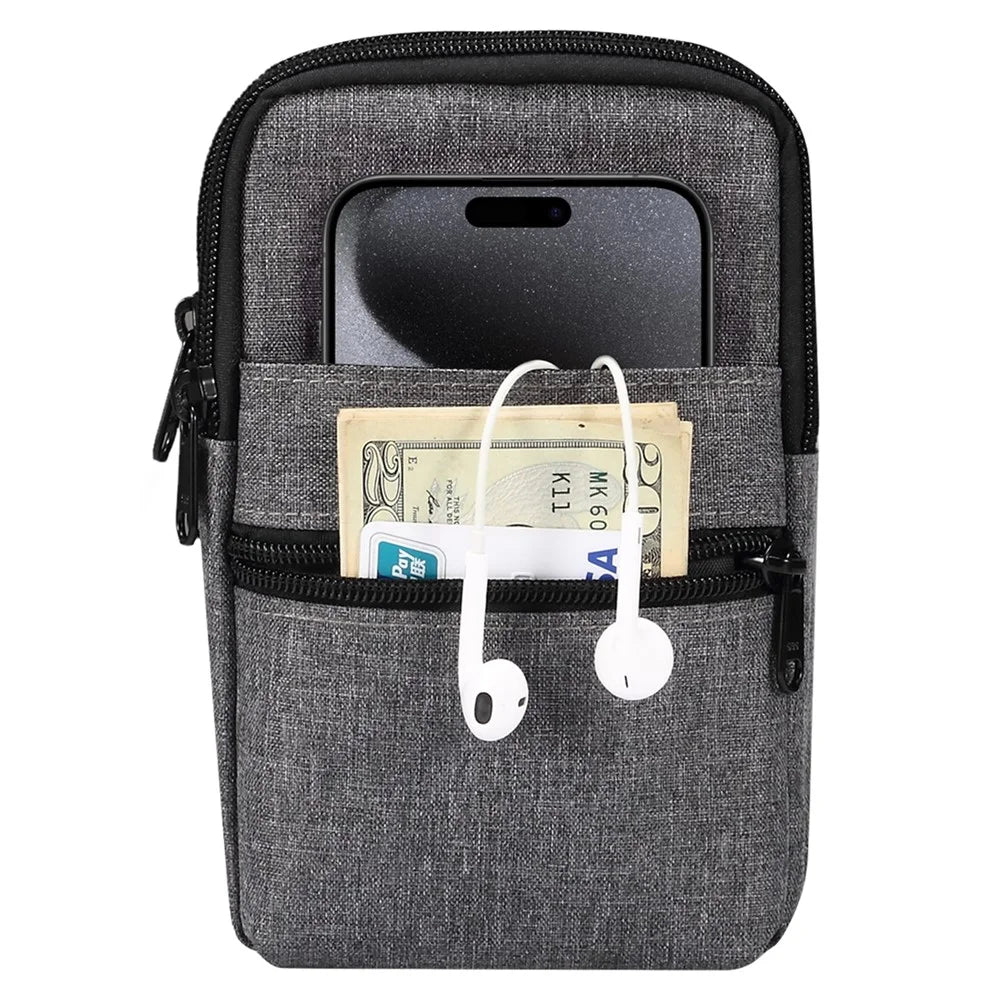 Denim Cloth Phone Storage Pouch Waist Crossbody Bag for Phones Below 7.2-inch for iPhone 17 Pro Max / 16 Pro Max / Samsung Galaxy S26 Ultra / S25 Ultra - Dark Grey - 2
