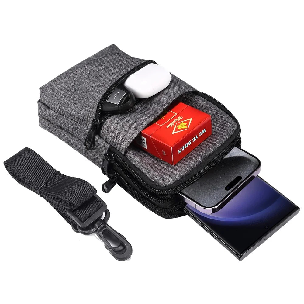 Denim Cloth Phone Storage Pouch Waist Crossbody Bag for Phones Below 7.2-inch for iPhone 17 Pro Max / 16 Pro Max / Samsung Galaxy S26 Ultra / S25 Ultra - Dark Grey - 3