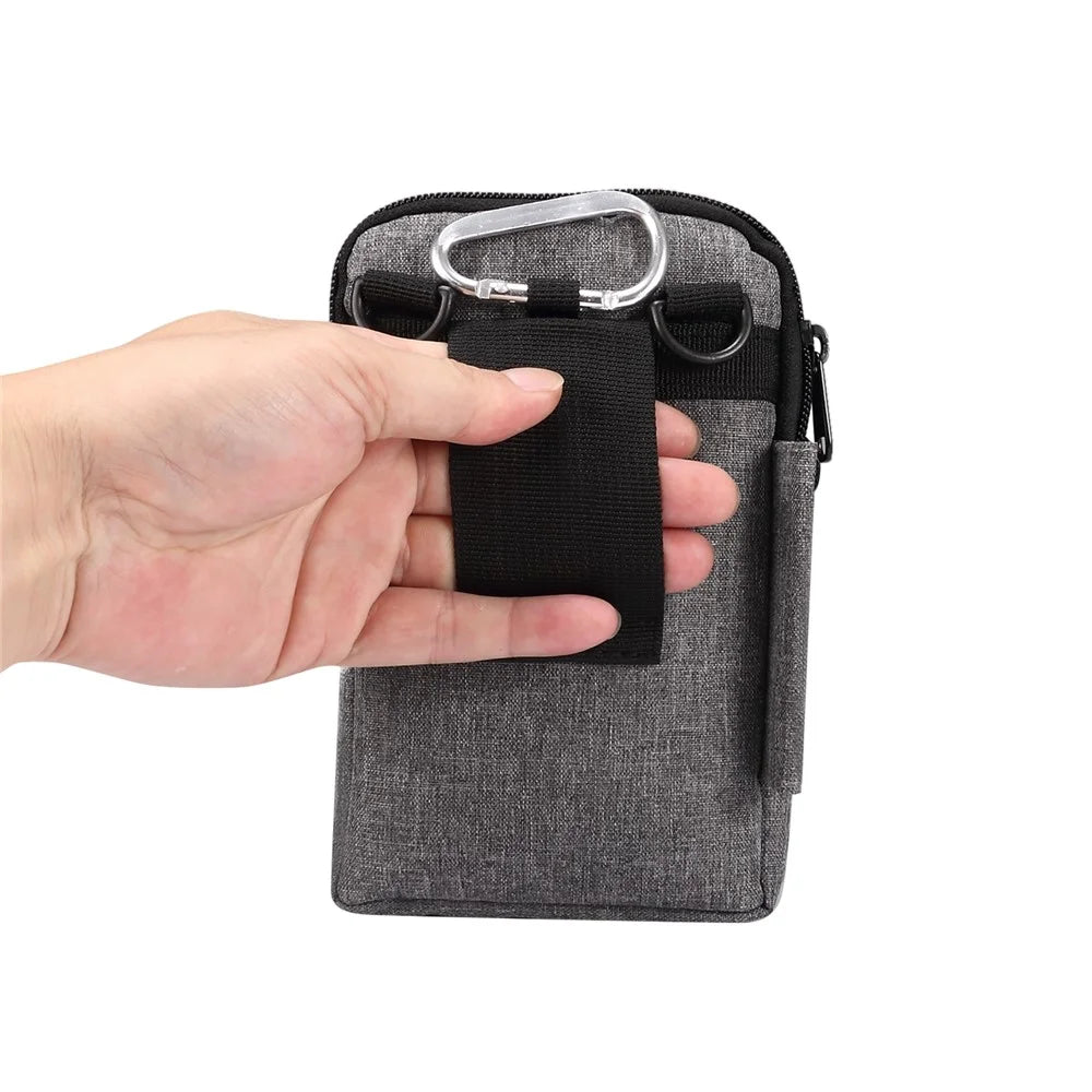 Denim Cloth Phone Storage Pouch Waist Crossbody Bag for Phones Below 7.2-inch for iPhone 17 Pro Max / 16 Pro Max / Samsung Galaxy S26 Ultra / S25 Ultra - Dark Grey - 5