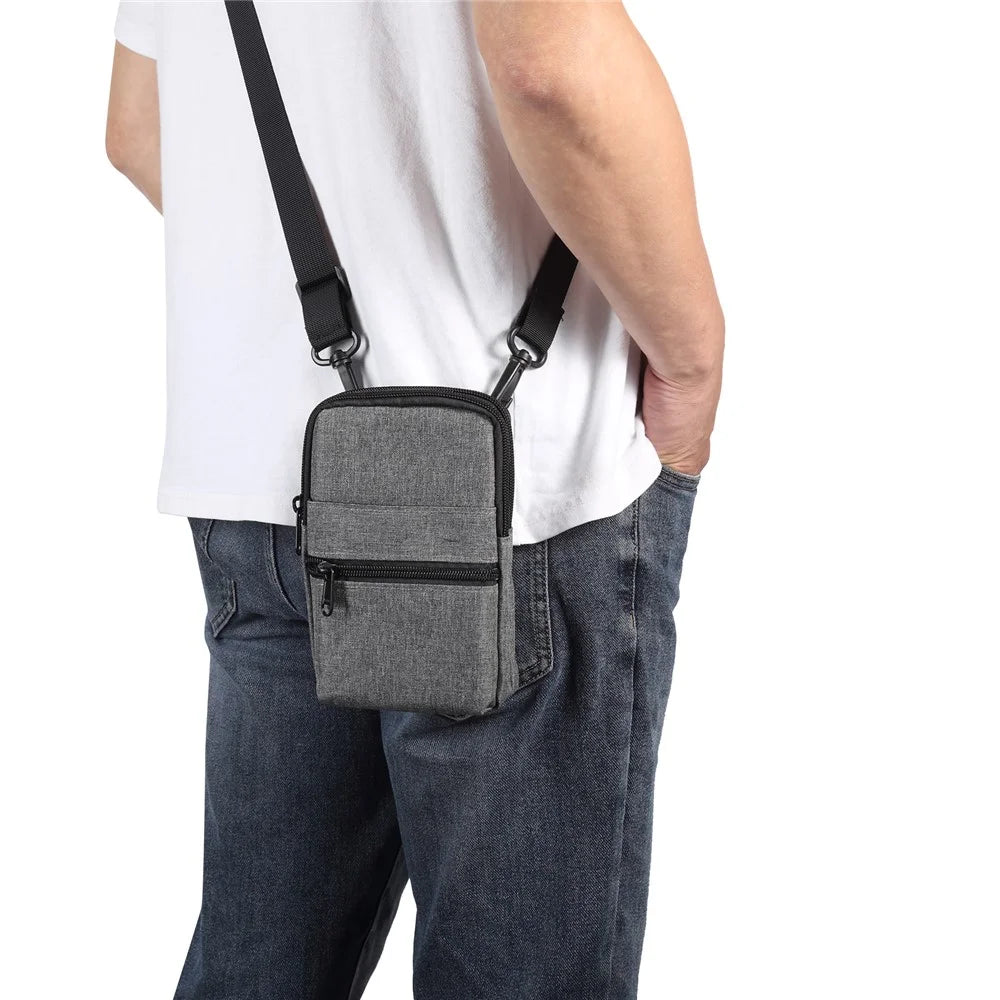 Denim Cloth Phone Storage Pouch Waist Crossbody Bag for Phones Below 7.2-inch for iPhone 17 Pro Max / 16 Pro Max / Samsung Galaxy S26 Ultra / S25 Ultra - Dark Grey - 6