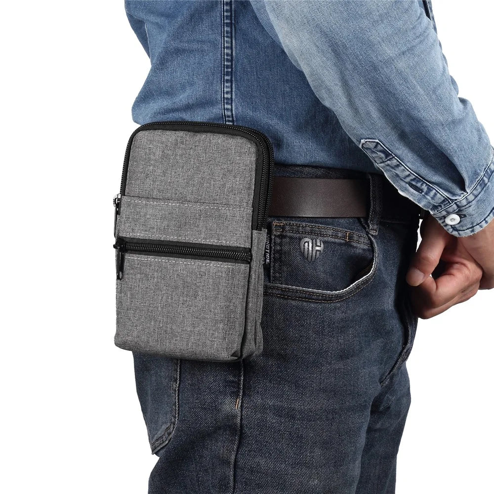 Denim Cloth Phone Storage Pouch Waist Crossbody Bag for Phones Below 7.2-inch for iPhone 17 Pro Max / 16 Pro Max / Samsung Galaxy S26 Ultra / S25 Ultra - Dark Grey - 7