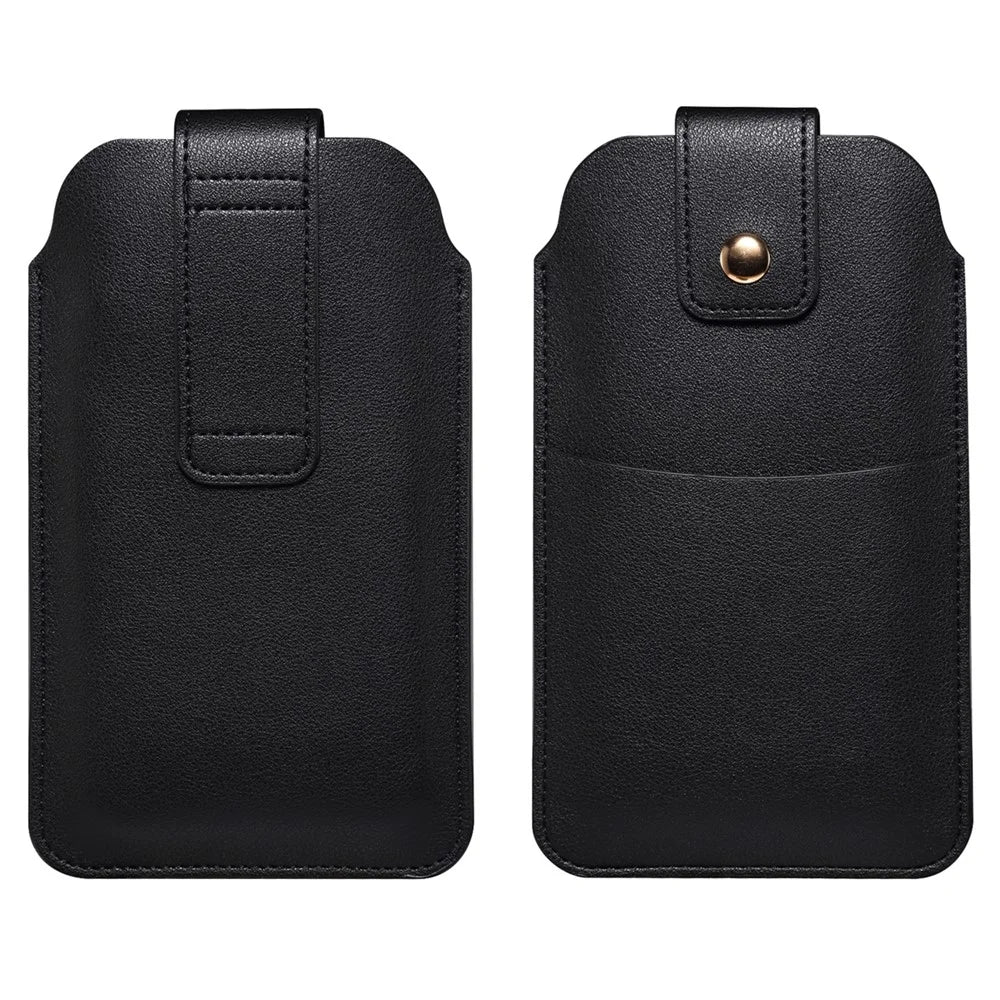 5.4-6.1 Inch Phone Storage Pouch Ultra Thin Microfiber Leather Waist Bag for iPhone 17 / 17 Pro / 16 / 16 Pro / Samsung Galaxy S26 / S25, Size S - Black - 1