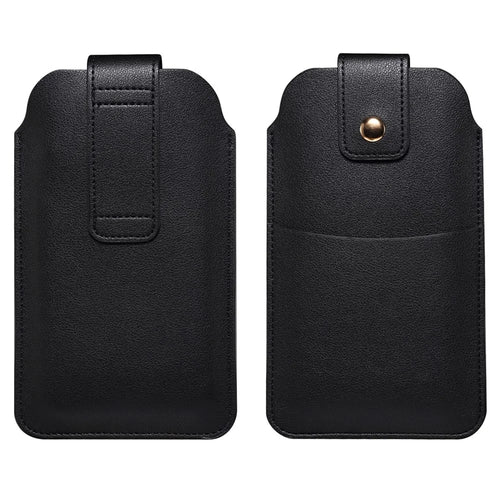 5.4-6.1 Inch Phone Storage Pouch Ultra Thin Microfiber Leather Waist Bag for iPhone 17 / 17 Pro / 16 / 16 Pro / Samsung Galaxy S26 / S25, Size S - Black - 1