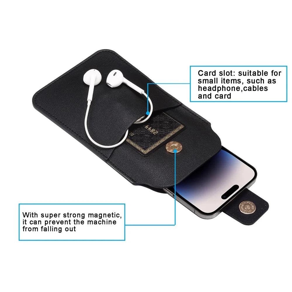 5.4-6.1 Inch Phone Storage Pouch Ultra Thin Microfiber Leather Waist Bag for iPhone 17 / 17 Pro / 16 / 16 Pro / Samsung Galaxy S26 / S25, Size S - Black - 2
