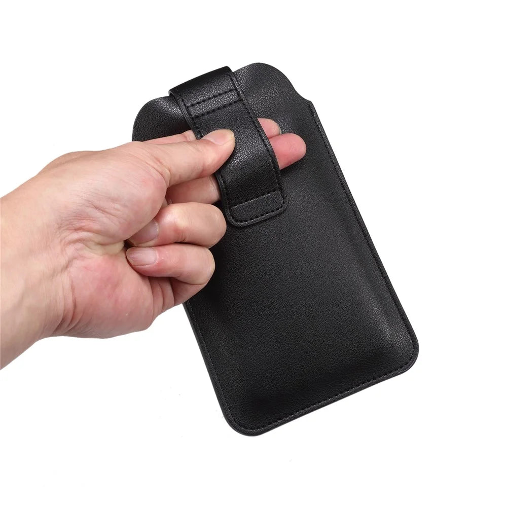 5.4-6.1 Inch Phone Storage Pouch Ultra Thin Microfiber Leather Waist Bag for iPhone 17 / 17 Pro / 16 / 16 Pro / Samsung Galaxy S26 / S25, Size S - Black - 4