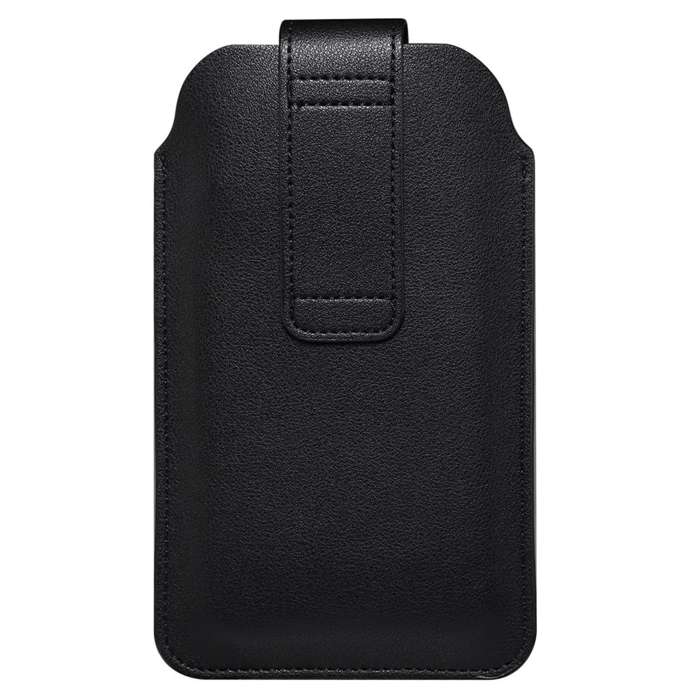 5.4-6.1 Inch Phone Storage Pouch Ultra Thin Microfiber Leather Waist Bag for iPhone 17 / 17 Pro / 16 / 16 Pro / Samsung Galaxy S26 / S25, Size S - Black - 6
