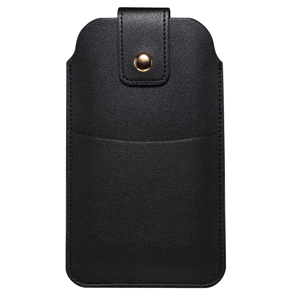 5.4-6.1 Inch Phone Storage Pouch Ultra Thin Microfiber Leather Waist Bag for iPhone 17 / 17 Pro / 16 / 16 Pro / Samsung Galaxy S26 / S25, Size S - Black - 7
