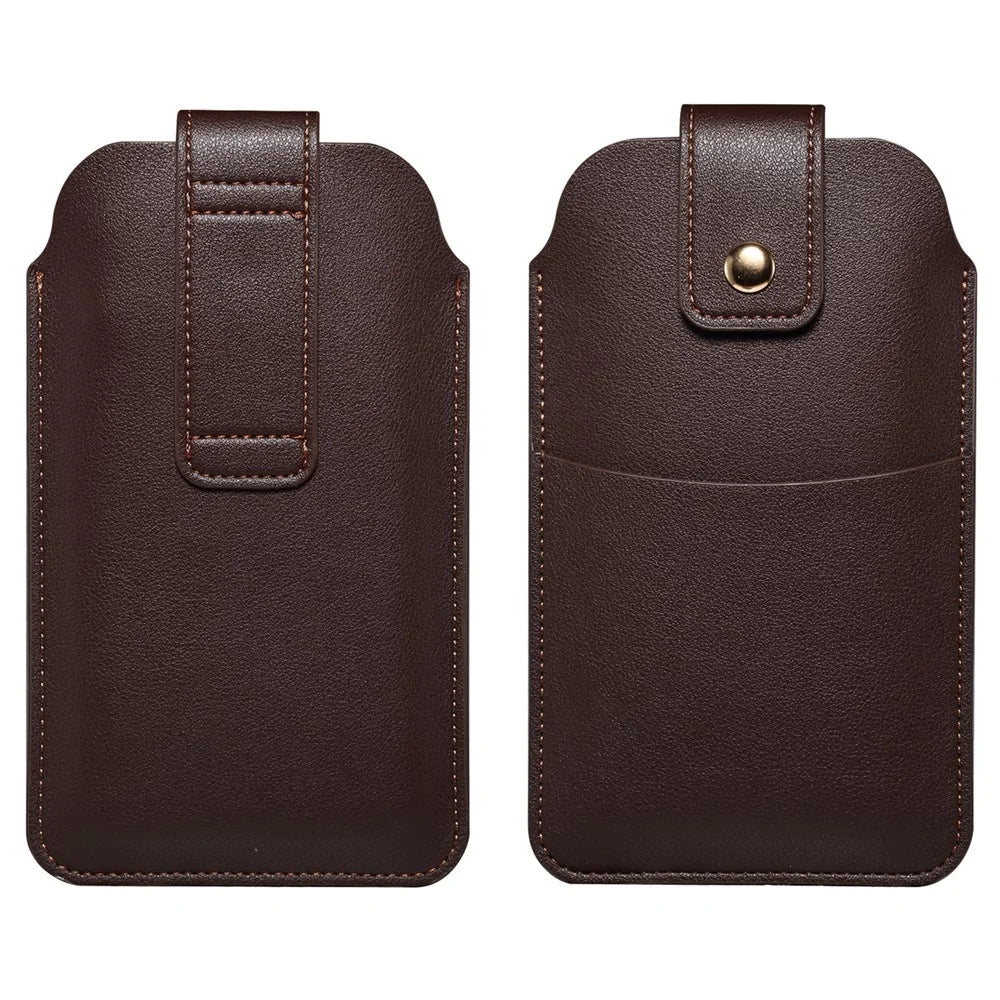 6.7-6.9 Inch Universal Phone Storage Pouch Microfiber Leather Waist Bag for iPhone 17 Pro Max  / 16 Pro Max / Samsung Galaxy S26 Ultra / S25 Ultra, Size L - Coffee - 1