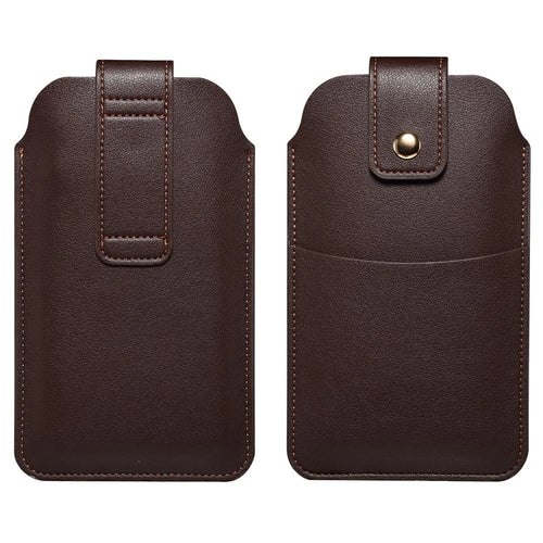 6.7-6.9 Inch Universal Phone Storage Pouch Microfiber Leather Waist Bag for iPhone 17 Pro Max  / 16 Pro Max / Samsung Galaxy S26 Ultra / S25 Ultra, Size L - Coffee - 1