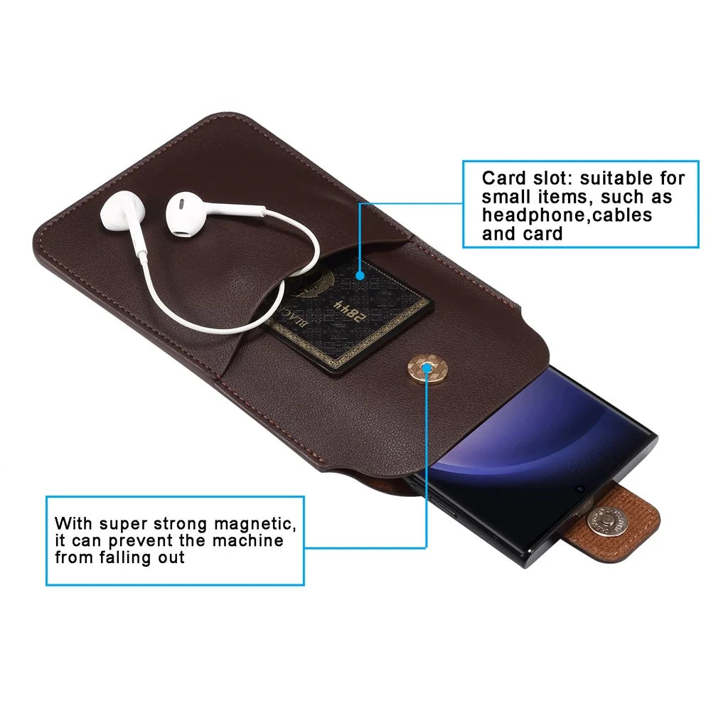 6.7-6.9 Inch Universal Phone Storage Pouch Microfiber Leather Waist Bag for iPhone 17 Pro Max  / 16 Pro Max / Samsung Galaxy S26 Ultra / S25 Ultra, Size L - Coffee - 2