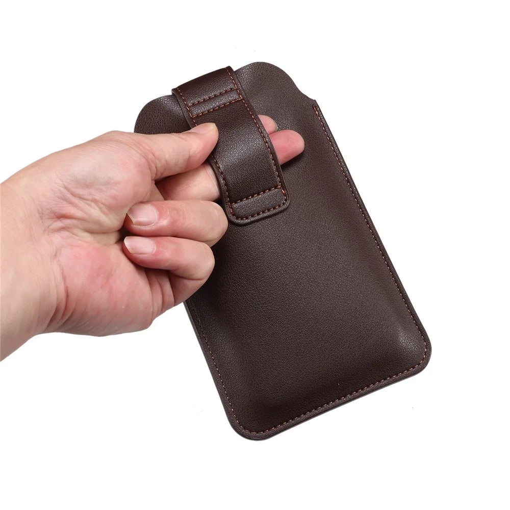 6.7-6.9 Inch Universal Phone Storage Pouch Microfiber Leather Waist Bag for iPhone 17 Pro Max  / 16 Pro Max / Samsung Galaxy S26 Ultra / S25 Ultra, Size L - Coffee - 4