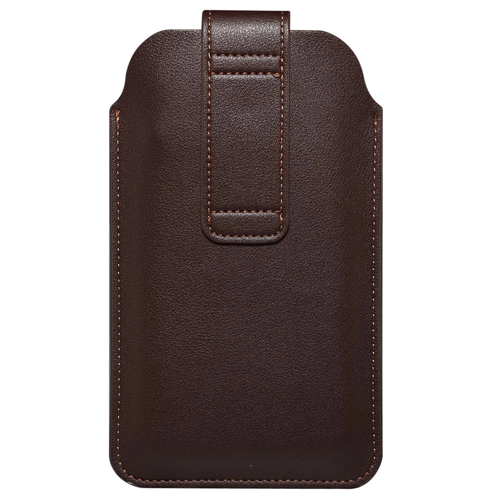 6.7-6.9 Inch Universal Phone Storage Pouch Microfiber Leather Waist Bag for iPhone 17 Pro Max  / 16 Pro Max / Samsung Galaxy S26 Ultra / S25 Ultra, Size L - Coffee - 6
