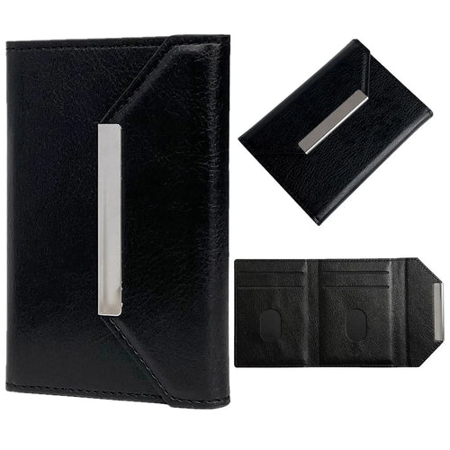 Solid Color PU Leather Card Bag Hardware Design 4 Card Slots Organizer - Black - 1