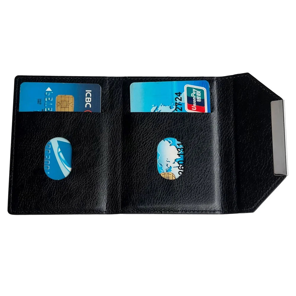 Solid Color PU Leather Card Bag Hardware Design 4 Card Slots Organizer - Black - 2
