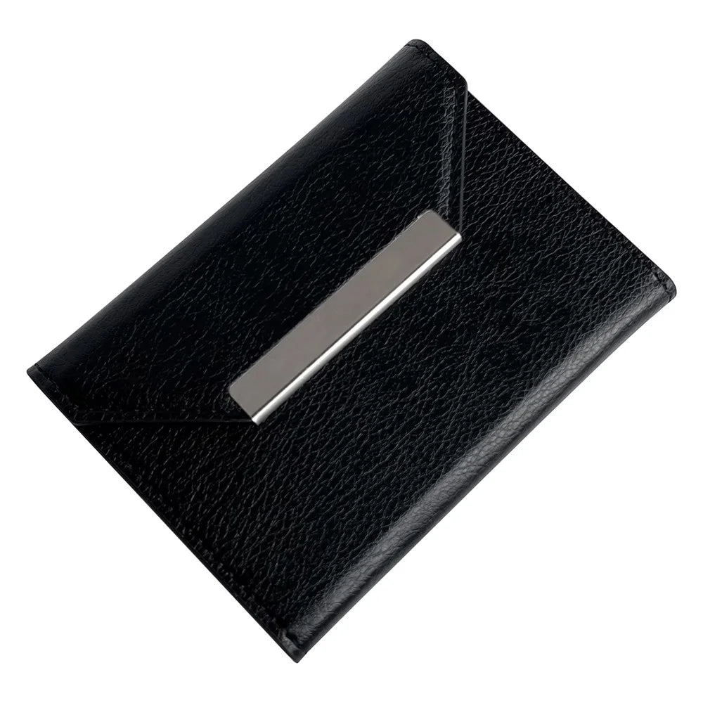 Solid Color PU Leather Card Bag Hardware Design 4 Card Slots Organizer - Black - 4