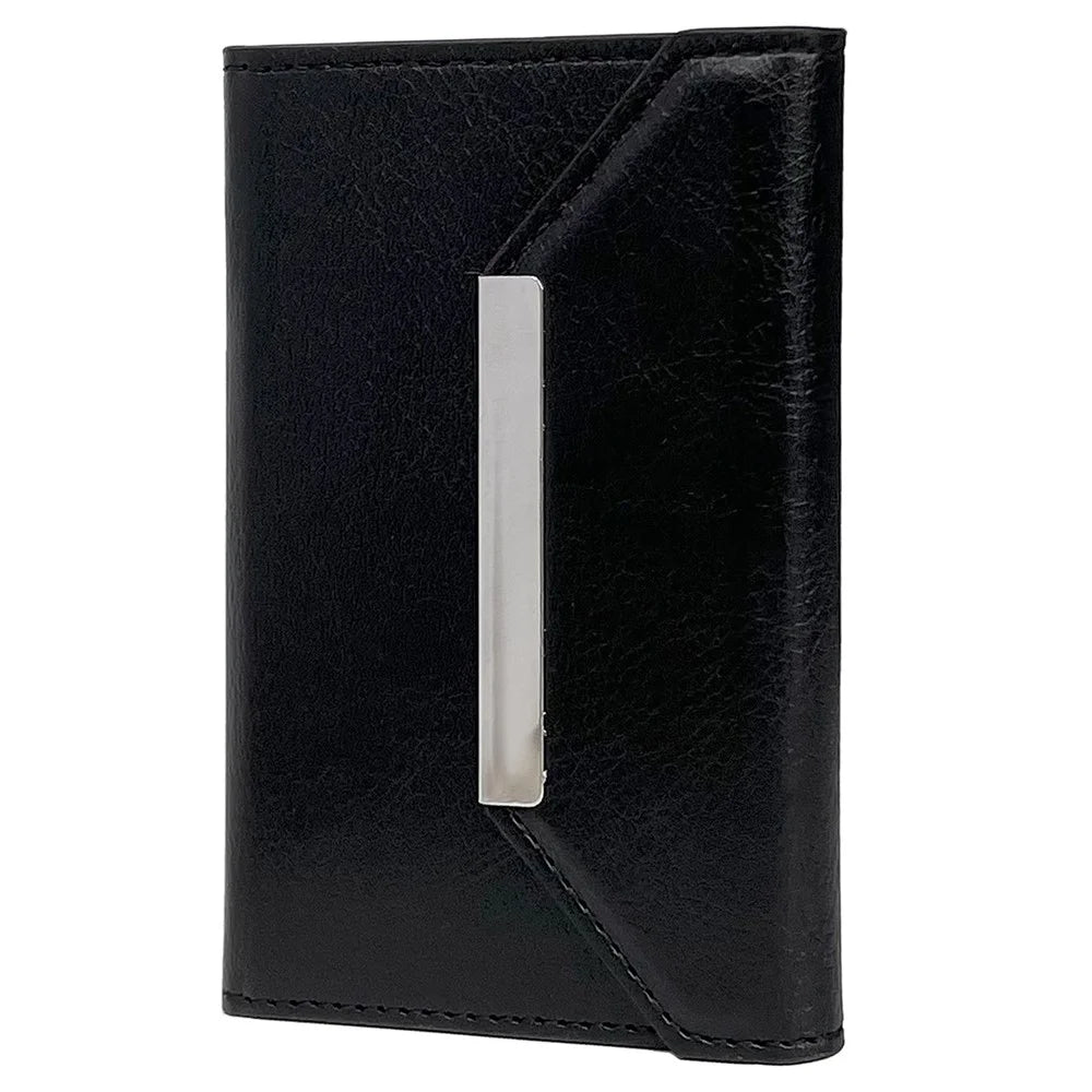 Solid Color PU Leather Card Bag Hardware Design 4 Card Slots Organizer - Black - 5