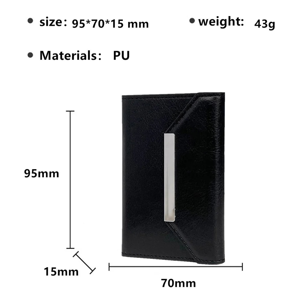 Solid Color PU Leather Card Bag Hardware Design 4 Card Slots Organizer - Black - 6