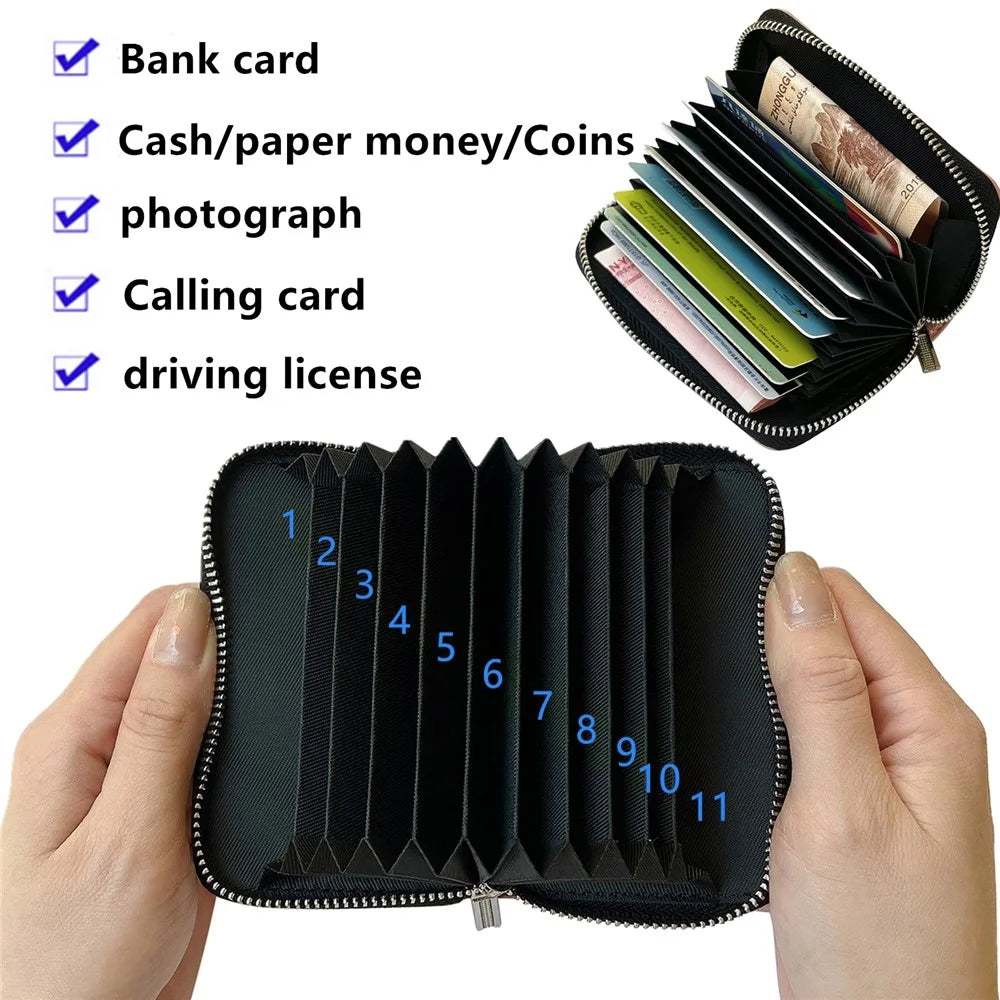 PU Leather Card Bag Multiple Card Slots Holder Zipper Purse with Wrist Strap - Blue - 4
