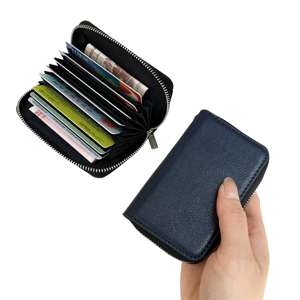 PU Leather Card Bag Multiple Card Slots Holder Zipper Purse with Wrist Strap - Blue - 5