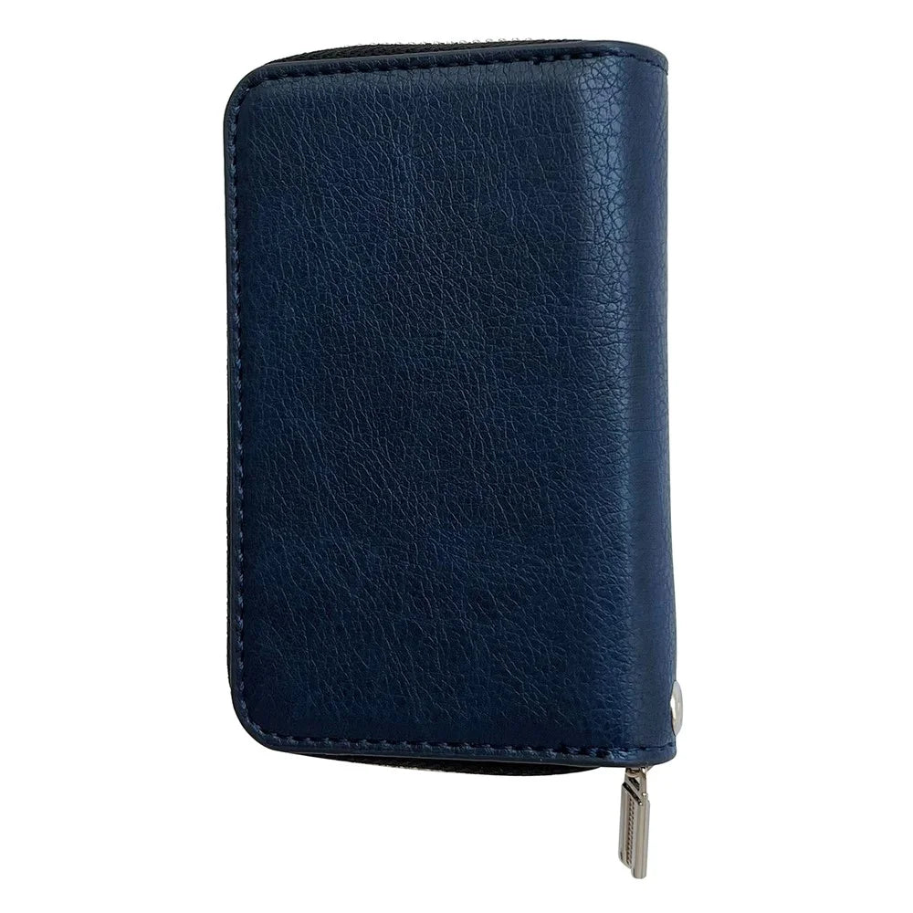 PU Leather Card Bag Multiple Card Slots Holder Zipper Purse with Wrist Strap - Blue - 6