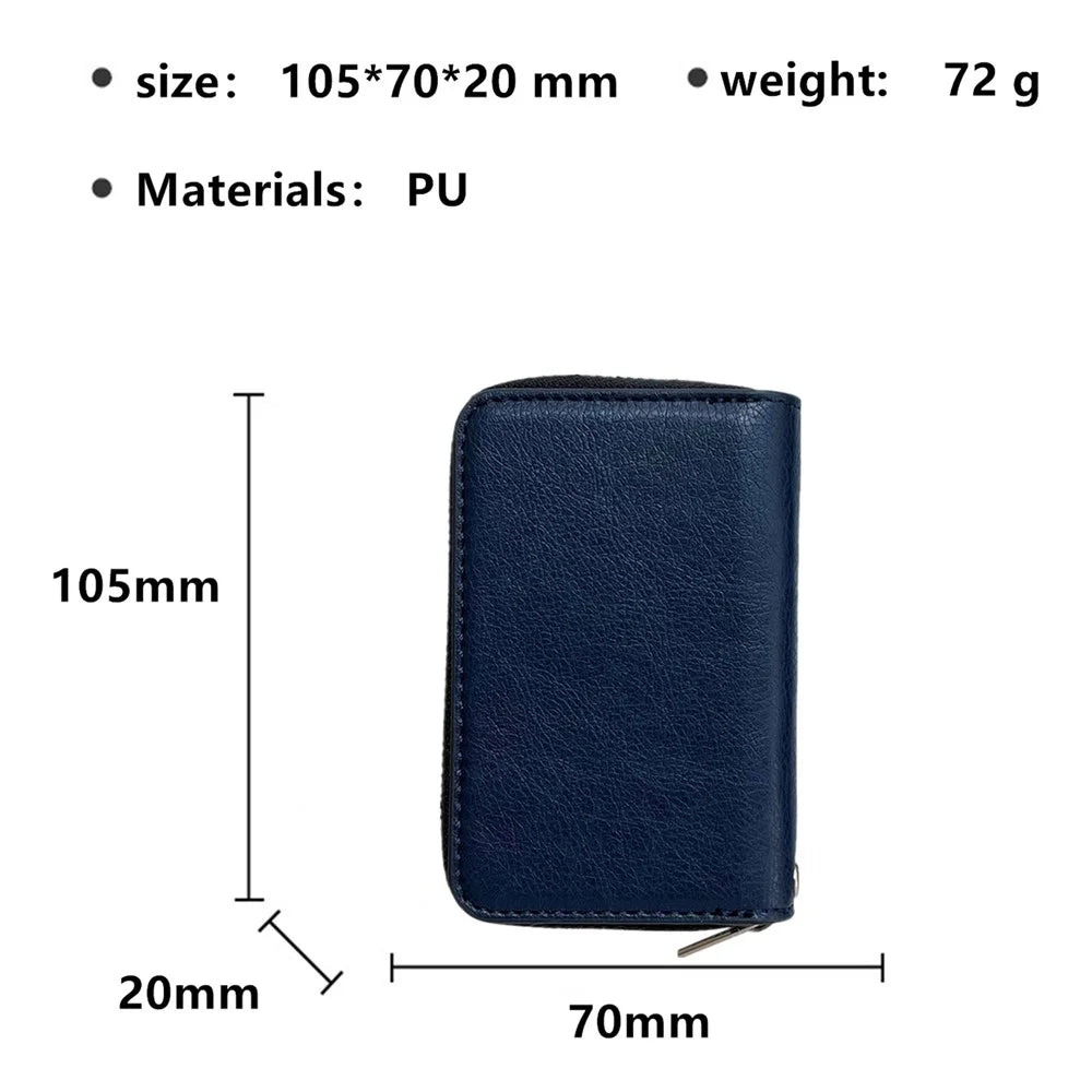 PU Leather Card Bag Multiple Card Slots Holder Zipper Purse with Wrist Strap - Blue - 7