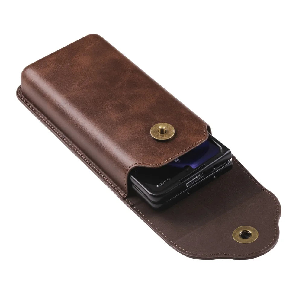 Phone Waist Bag for Samsung Galaxy Z Fold5 5G / Z Fold4 5G Vertical Leather Belt Holster Waist Pouch - Coffee - 3