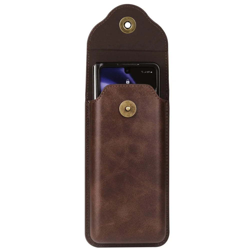 Phone Waist Bag for Samsung Galaxy Z Fold5 5G / Z Fold4 5G Vertical Leather Belt Holster Waist Pouch - Coffee - 4