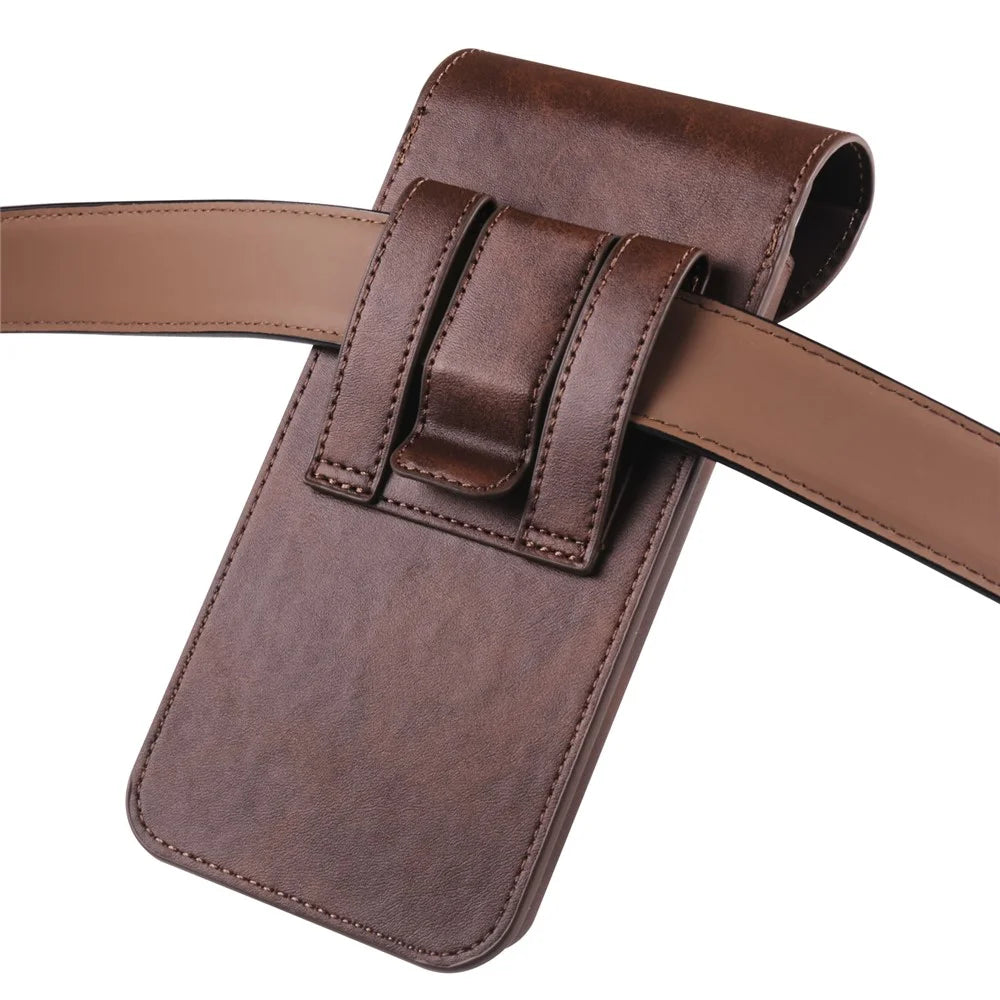 Phone Waist Bag for Samsung Galaxy Z Fold5 5G / Z Fold4 5G Vertical Leather Belt Holster Waist Pouch - Coffee - 5