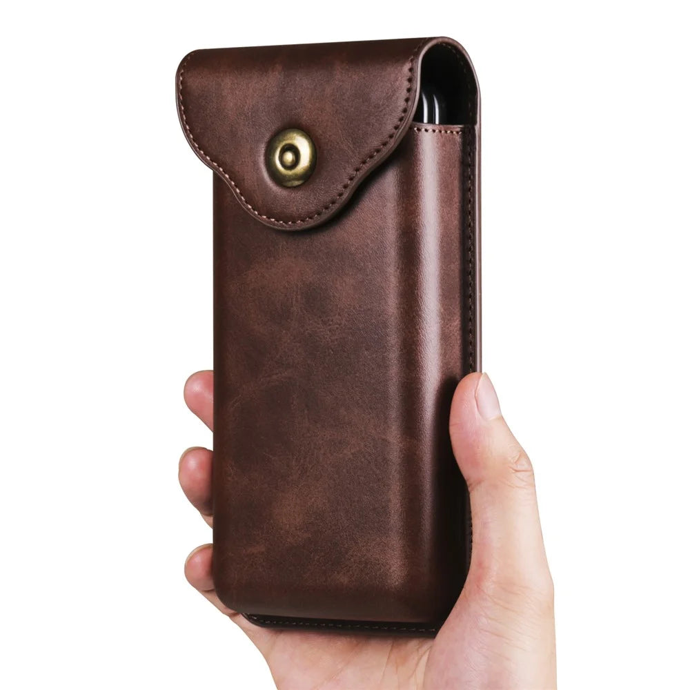 Phone Waist Bag for Samsung Galaxy Z Fold5 5G / Z Fold4 5G Vertical Leather Belt Holster Waist Pouch - Coffee - 6