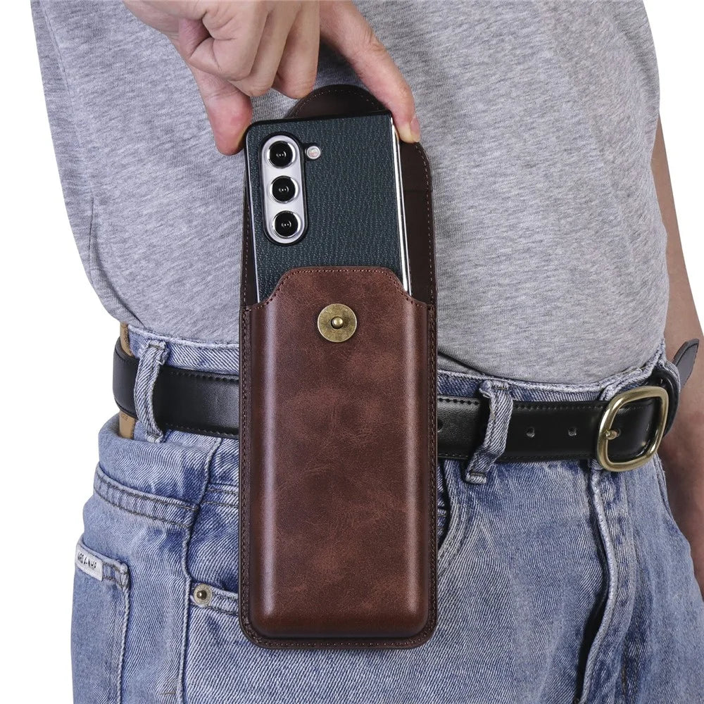 Phone Waist Bag for Samsung Galaxy Z Fold5 5G / Z Fold4 5G Vertical Leather Belt Holster Waist Pouch - Coffee - 7