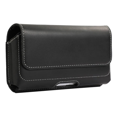 6.7-inch Horizontal Waist Bag Cell Phone Belt Holder Pouch Genuine Cow Leather - 1