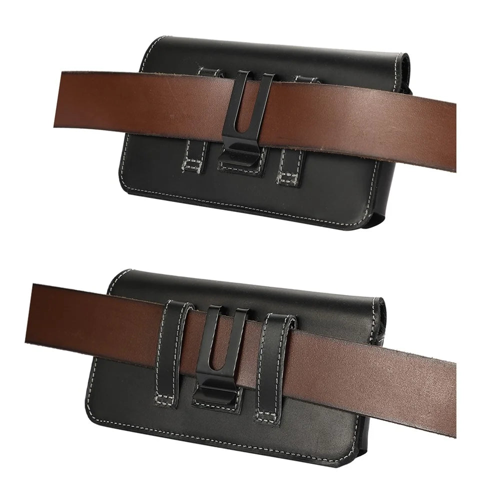 6.7-inch Horizontal Waist Bag Cell Phone Belt Holder Pouch Genuine Cow Leather - 4