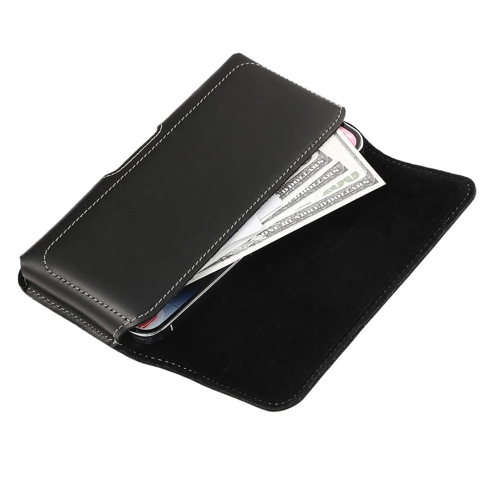 6.7-inch Horizontal Waist Bag Cell Phone Belt Holder Pouch Genuine Cow Leather - 7